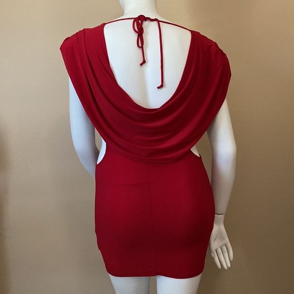 NWT Fashion Nova Deep Cowl Neck Red Mini Dress - Size XL - Picture 16 of 16